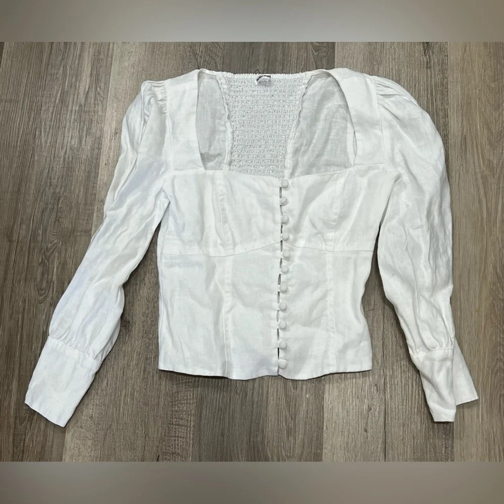 Reformation White Puff Sleeve Top